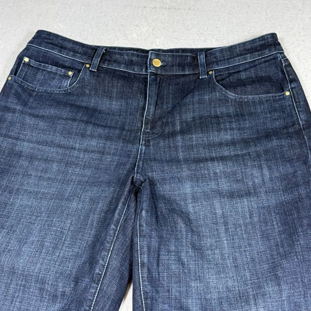 Talbots Everyday Relaxed Jean Size 14 Blue Indigo Plaid Cuff Ankle Flannel Lined